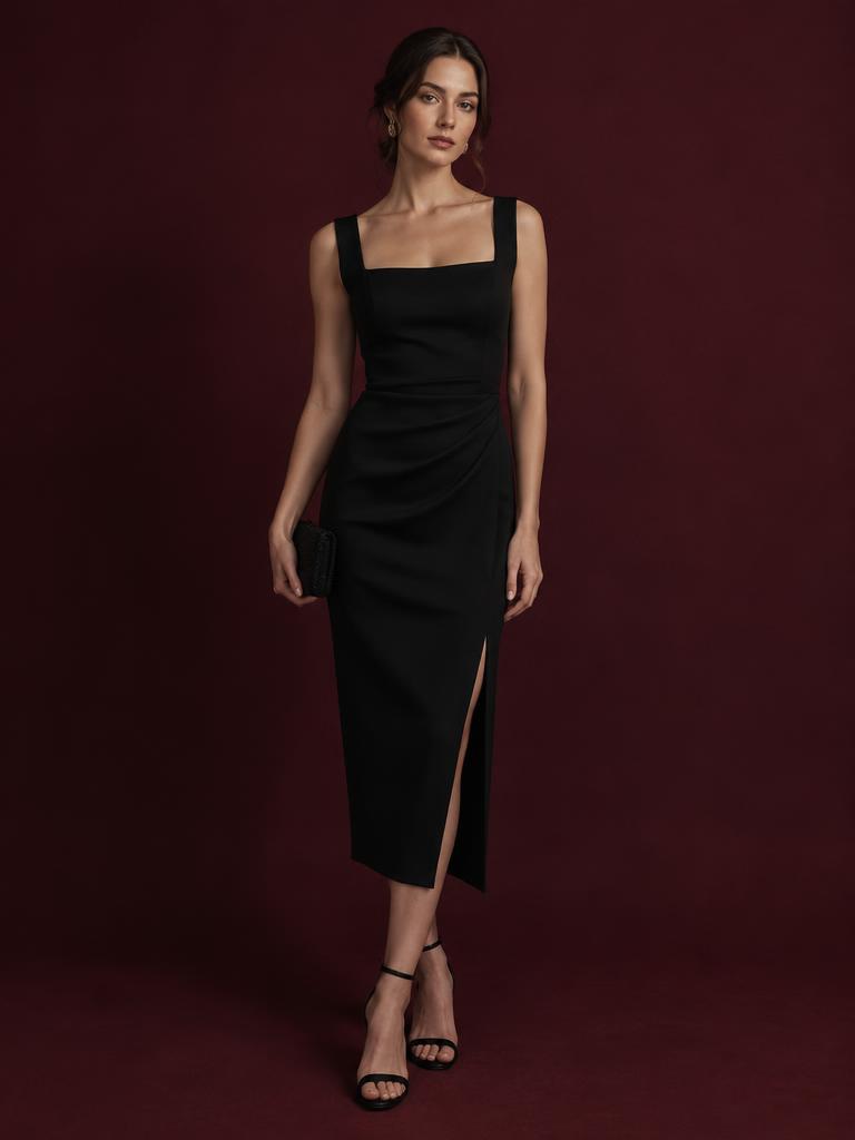 Vestido midi preto para ocasiões especiais